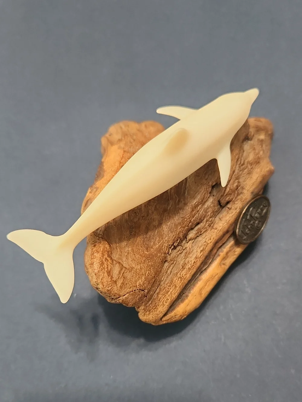 John Perry Dolphin Burlwood Sculpture Signed Beach Ocean Sealife
